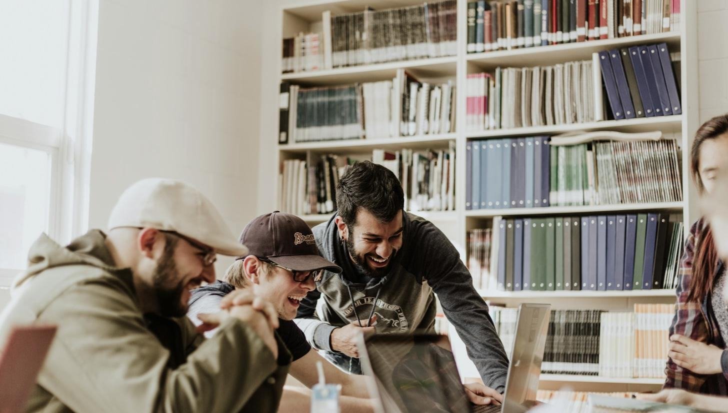 Students working together in a library